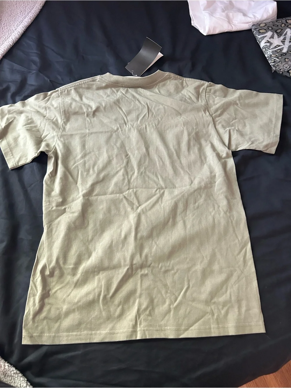 Gucci Short-Sleeve Logo Tee in Olive Green with Pink Accent